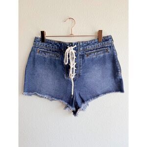 BDG Lace Up Denim Micro Shorts with Nautical Rope Tie size in Blue size 28